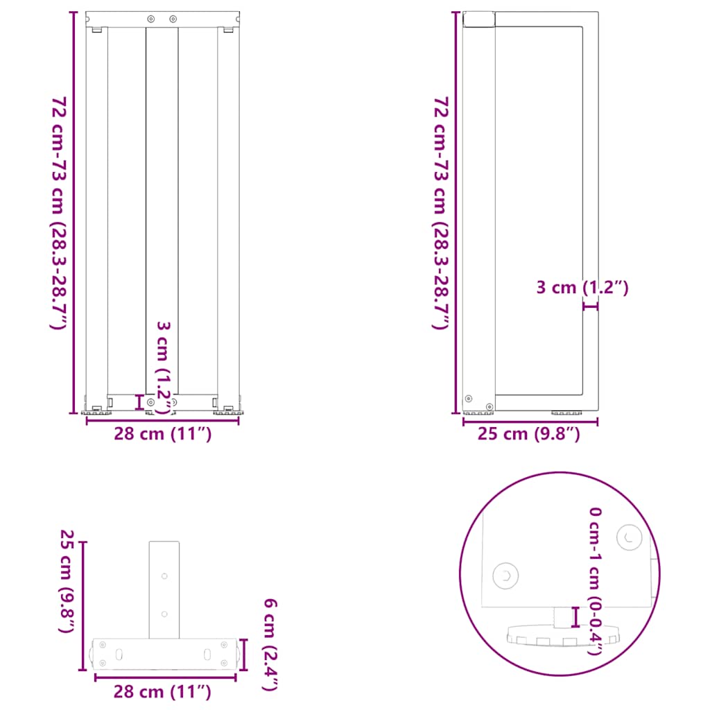 Console Table Legs T-Shaped 2 pcs Black 25x28x(72-73) cm Steel