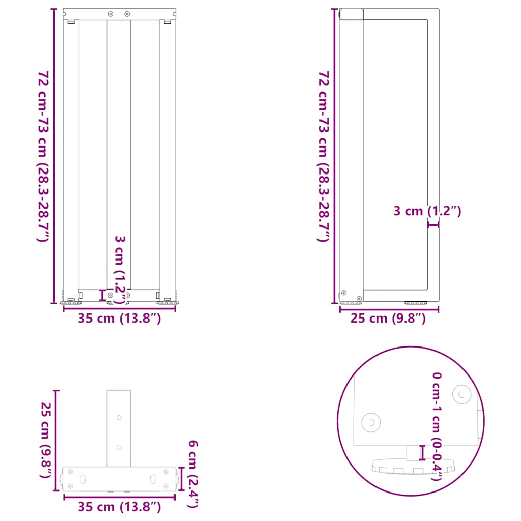 Console Table Legs T-Shaped 2 pcs White 38x25x(72-73) cm Steel