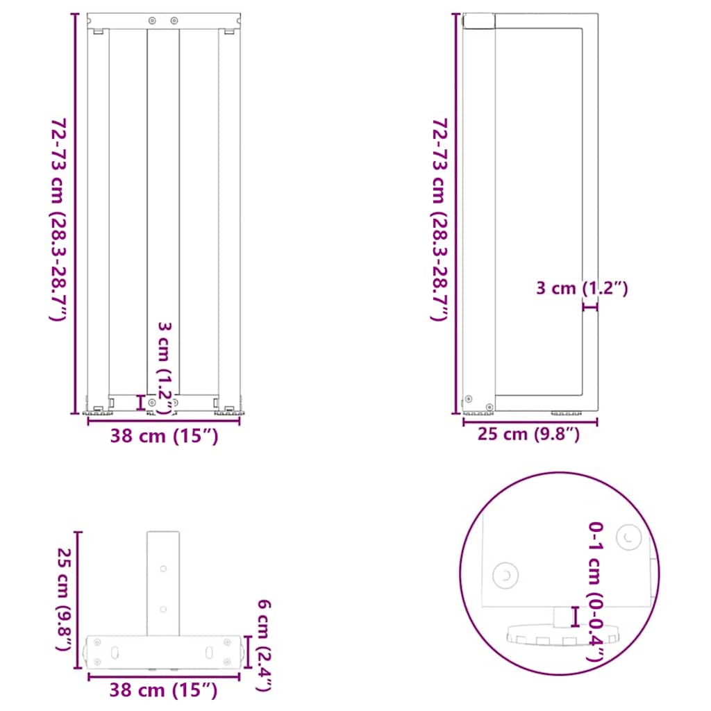 Console Table Legs T-Shaped 2 pcs Black 38x25x(72-73) cm Steel