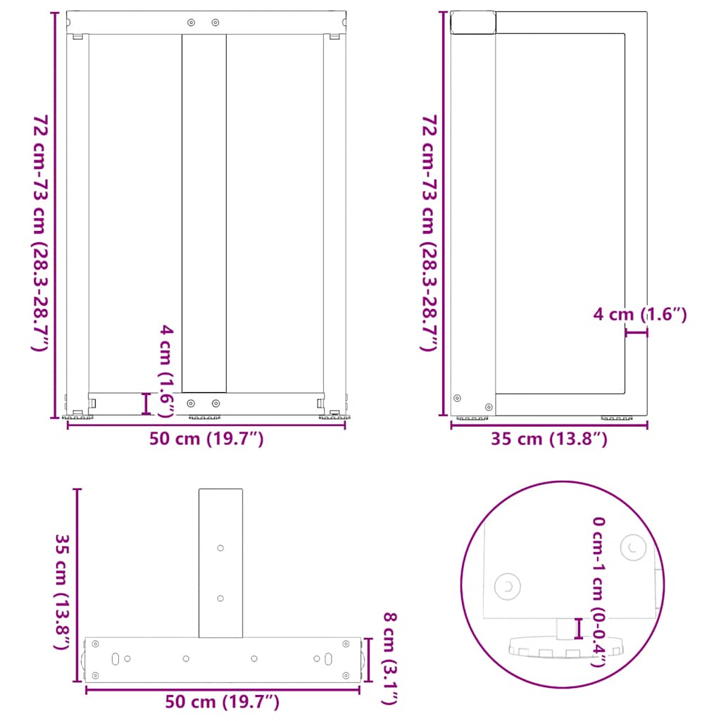 Dining Table Legs T-Shaped 2 pcs White 50x35x(72-73) cm Steel