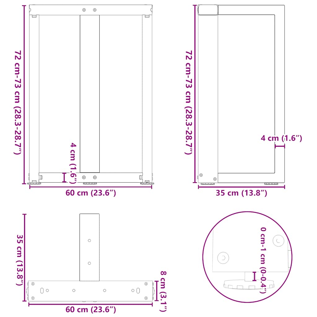 Dining Table Legs T-Shaped 2 pcs Anthracite 60x35x(72-73) cm Steel