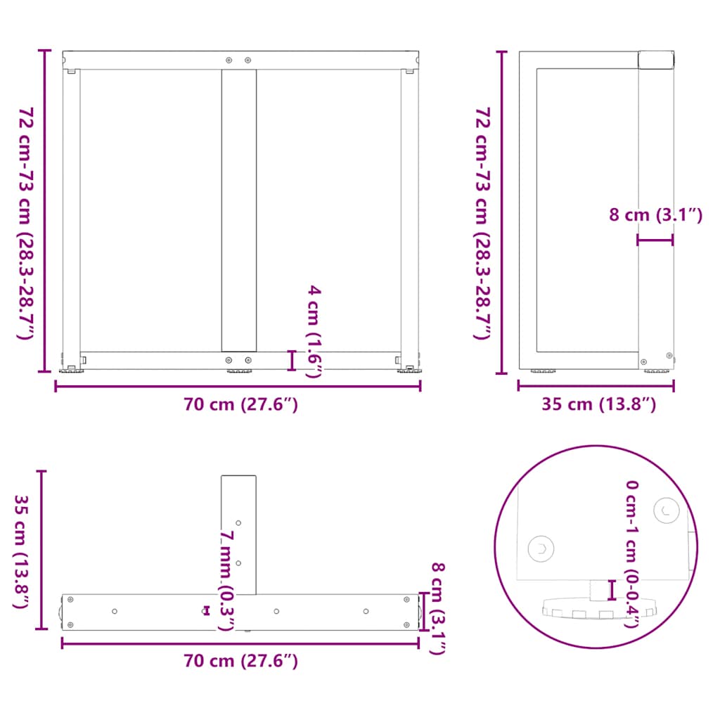 Dining Table Legs T-Shaped 2 pcs Black 70x35x(72-73) cm Steel