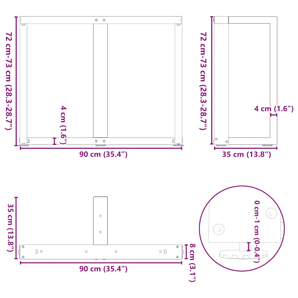 Dining Table Legs T-Shaped 2 pcs Black 90x35x(72-73) cm Steel