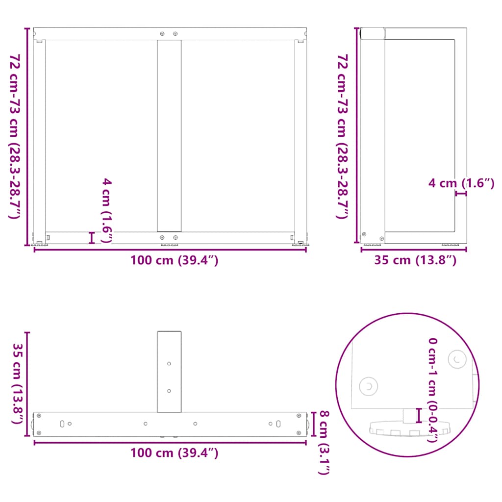Dining Table Legs T-Shaped 2 pcs White 100x35x(72-73) cm Steel