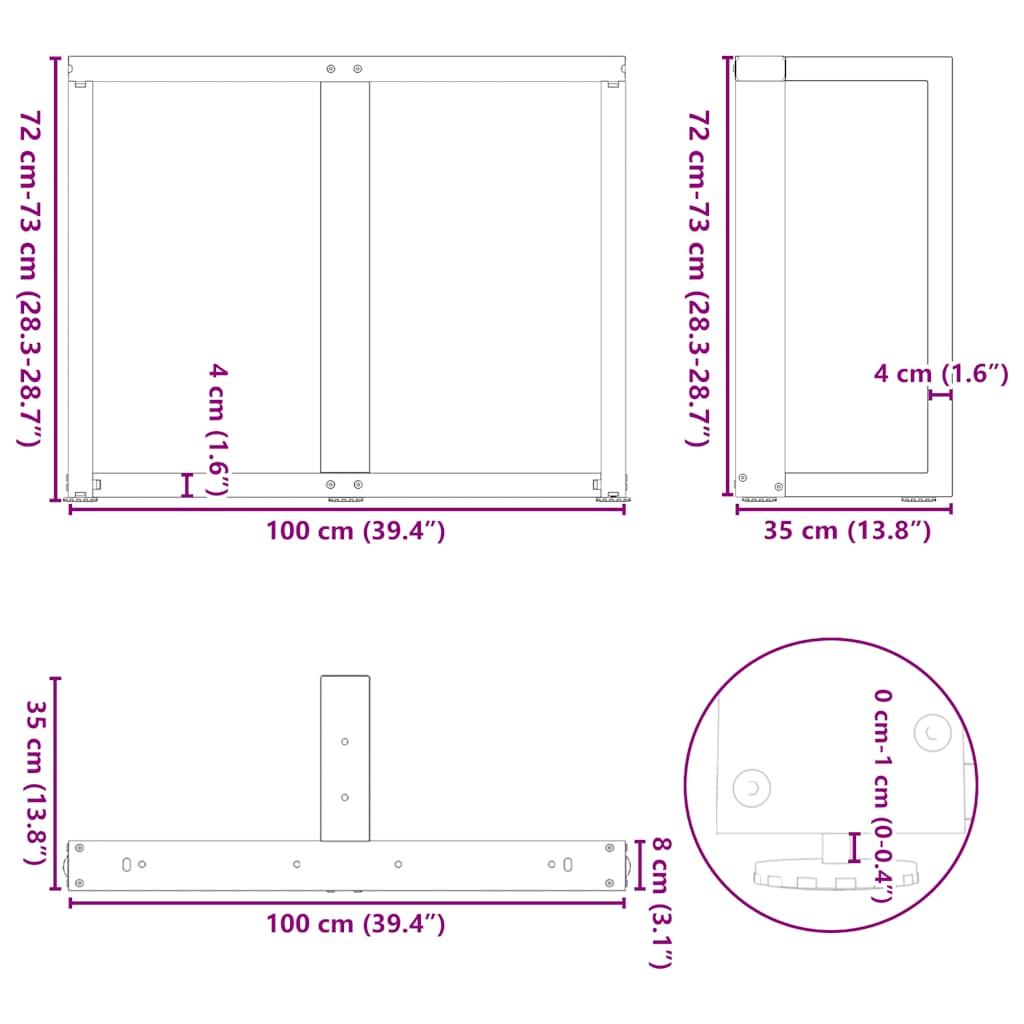 Dining Table Legs T-Shaped 2 pcs Anthracite 100x35x(72-73) cm Steel