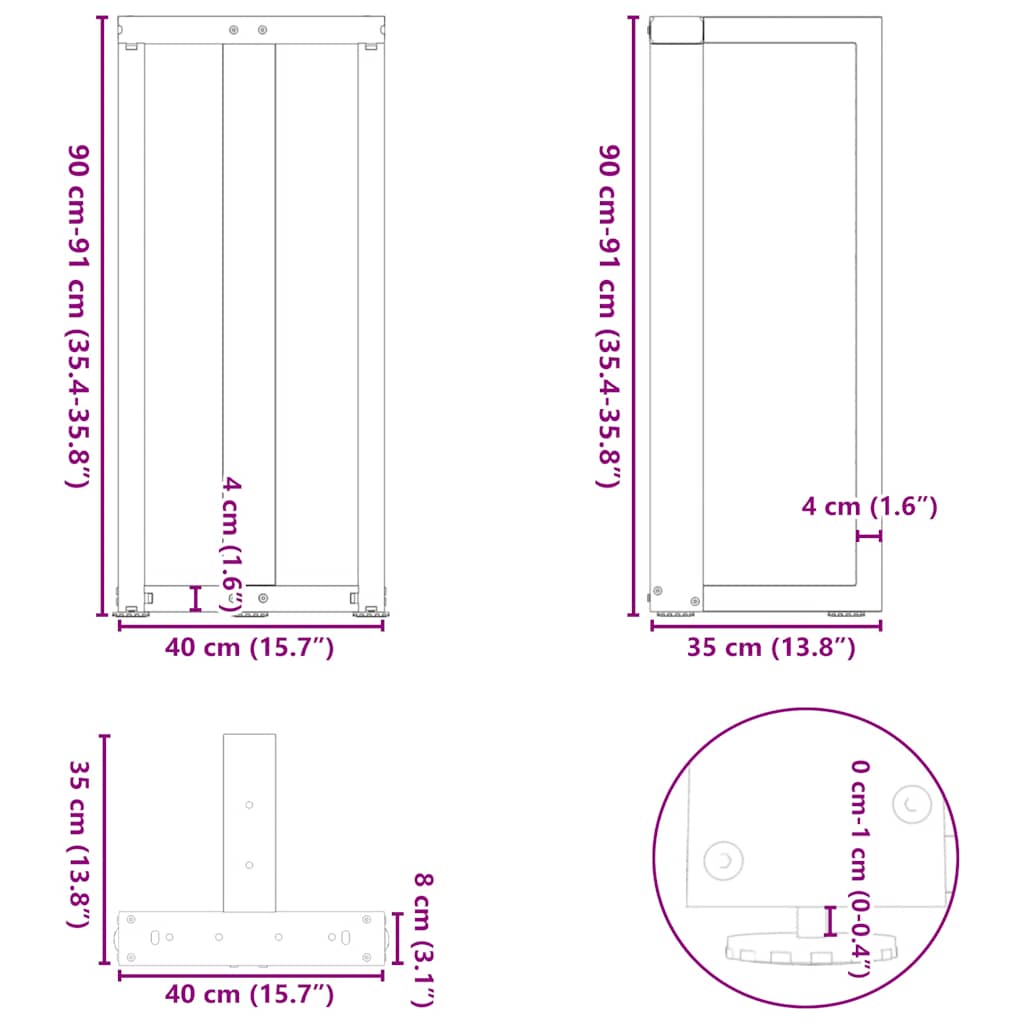 Bar Table Legs T-Shaped 2 pcs Black 40x35x(90-91) cm Steel