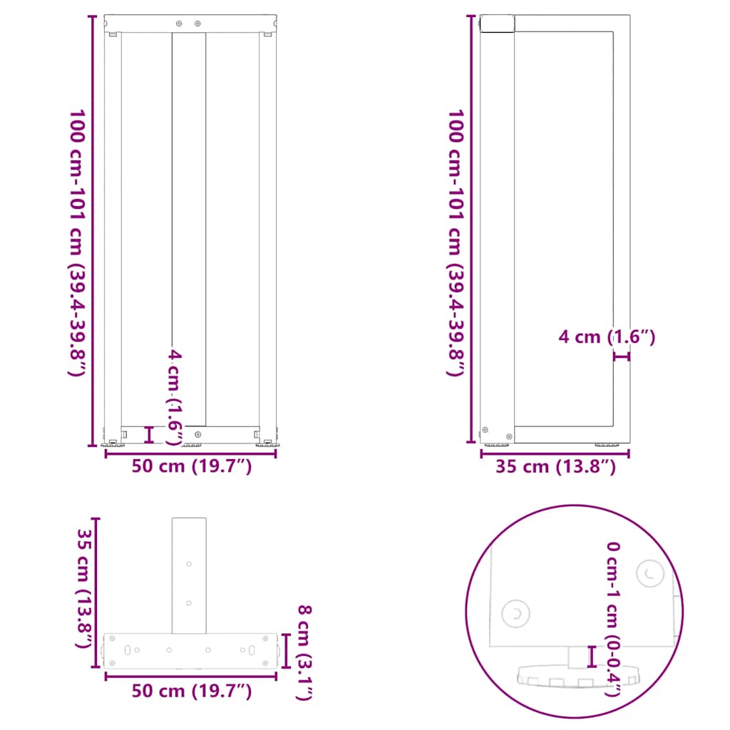 Bar Table Legs T-Shaped 2 pcs Anthracite 50x35x(100-101) cm Steel