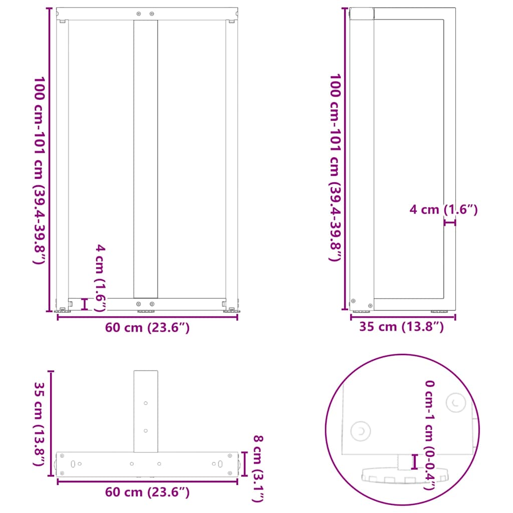 Bar Table Legs T-Shaped 2 pcs Black 60x35x(100-101) cm Steel