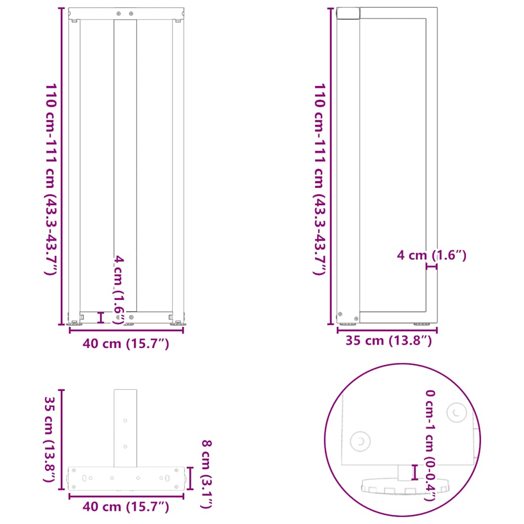 Bar Table Legs T-Shaped 2 pcs Black 40x35x(110-111) cm Steel