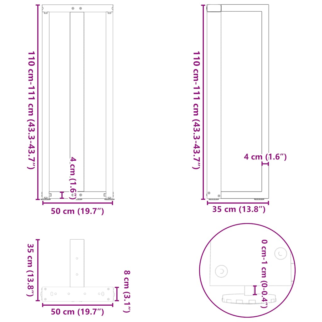 Bar Table Legs T-Shaped 2 pcs Black 50x35x(110-111) cm Steel