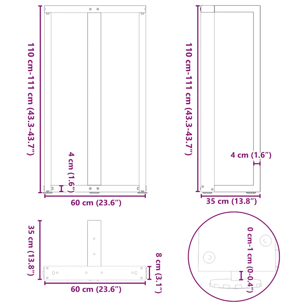Bar Table Legs T-Shaped 2 pcs White 60x35x(110-111) cm Steel