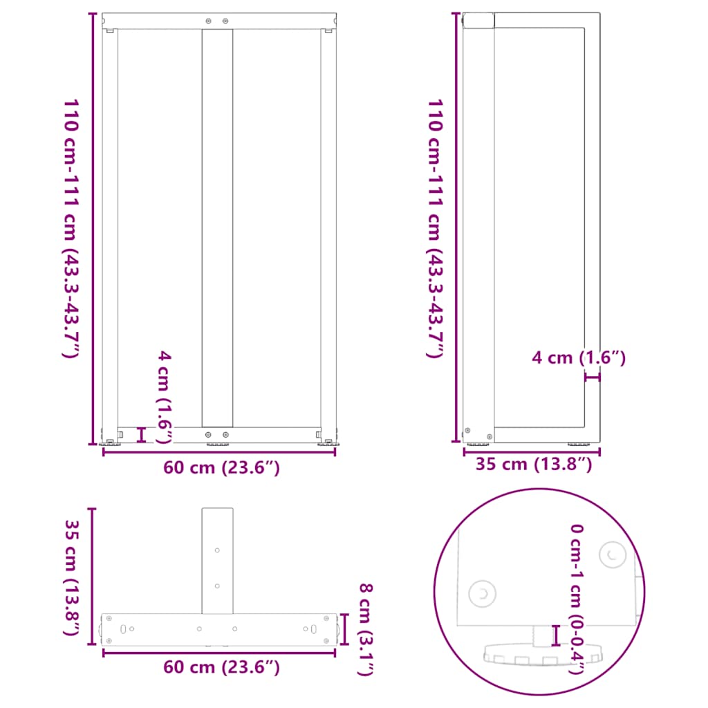 Bar Table Legs T-Shaped 2 pcs Black 60x35x(110-111) cm Steel