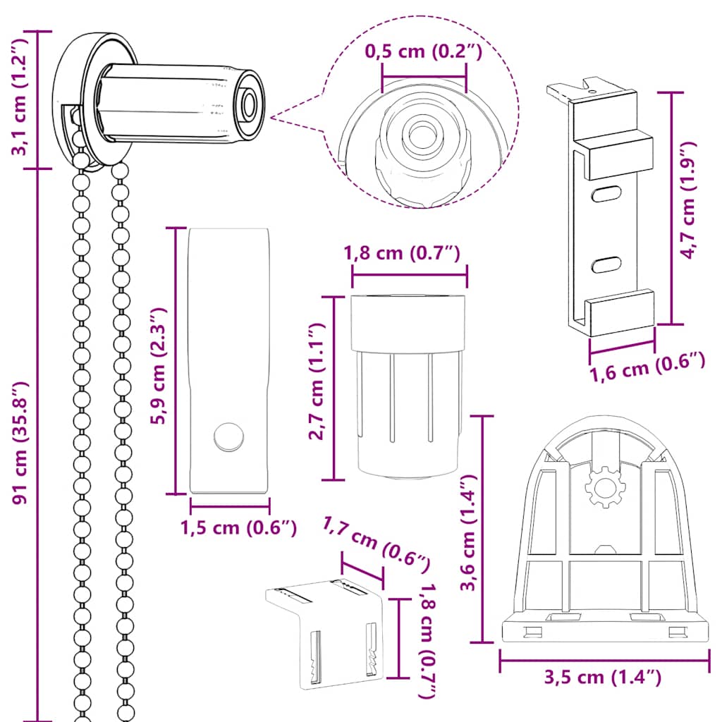 19 Piece Roller Blind Fittings 18 mm