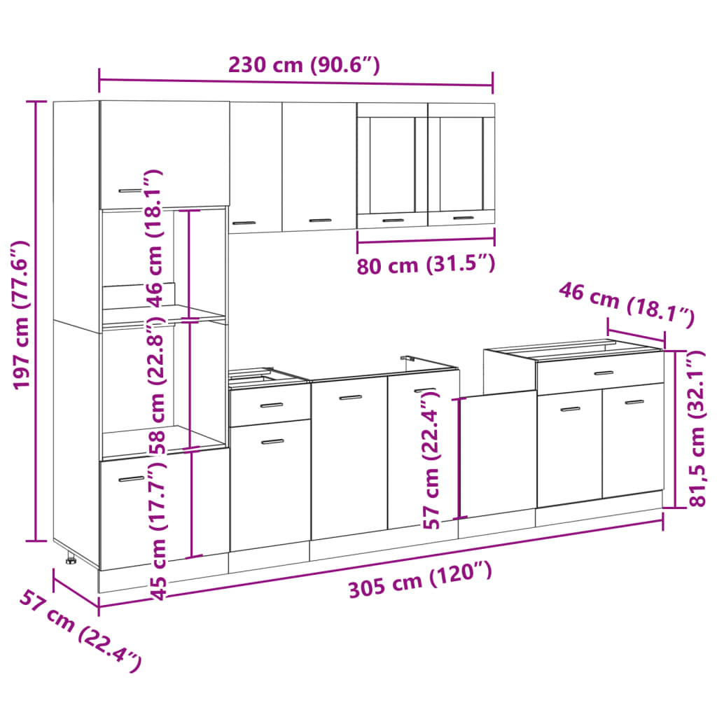 7 Piece Kitchen Cabinet Set Lyon Sonoma Oak Engineered Wood