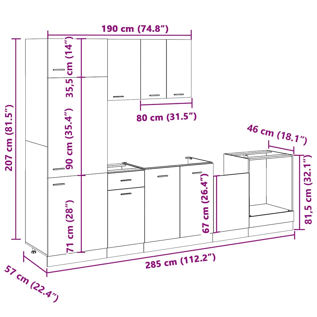 7 Piece Kitchen Cabinet Set Lyon Sonoma Oak Engineered Wood