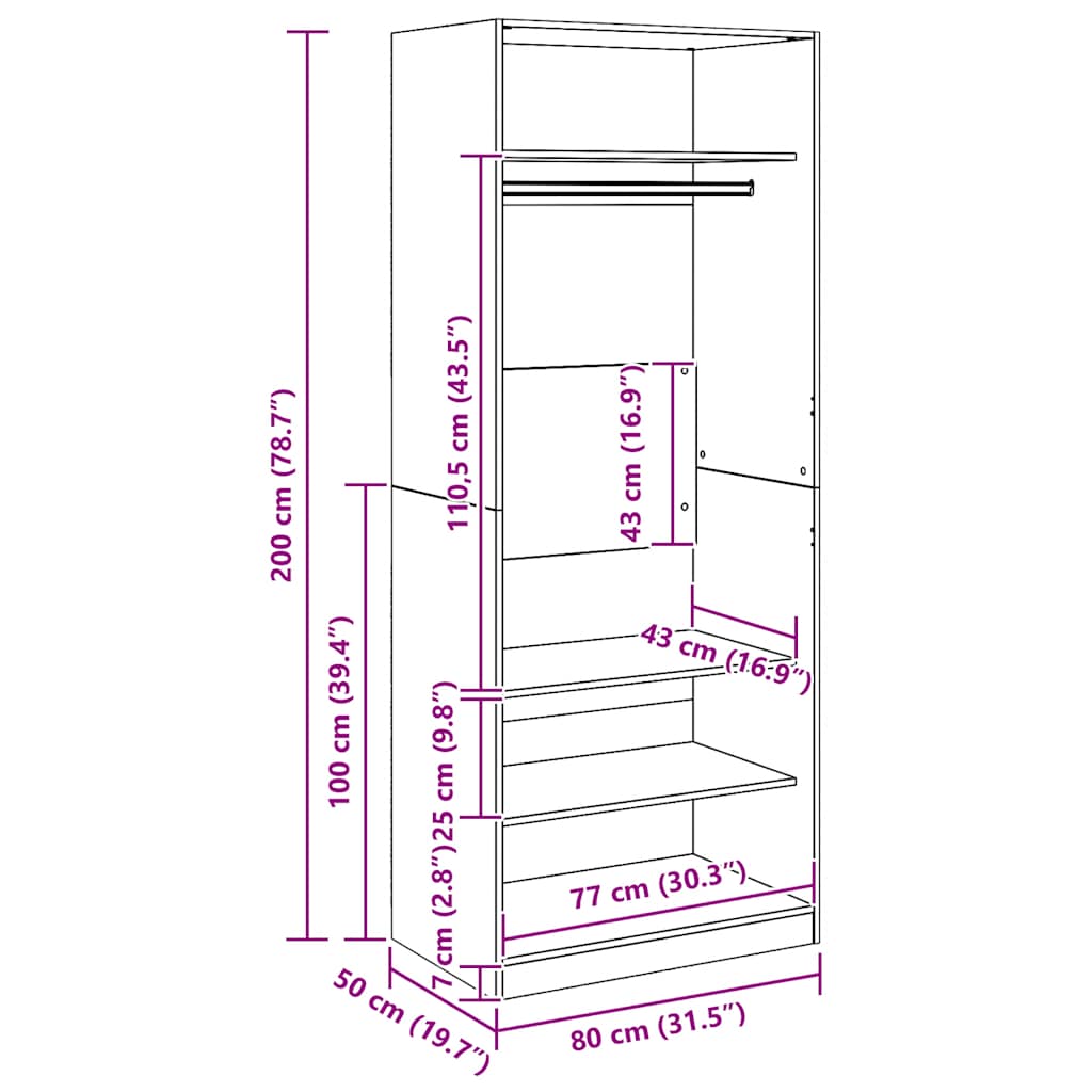 Wardrobe Artisian Oak 80x50x200 cm Engineered Wood