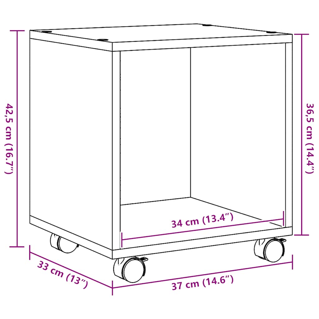 Rolling Cabinet Artisian Oak 37x33x42.5 cm Engineered Wood