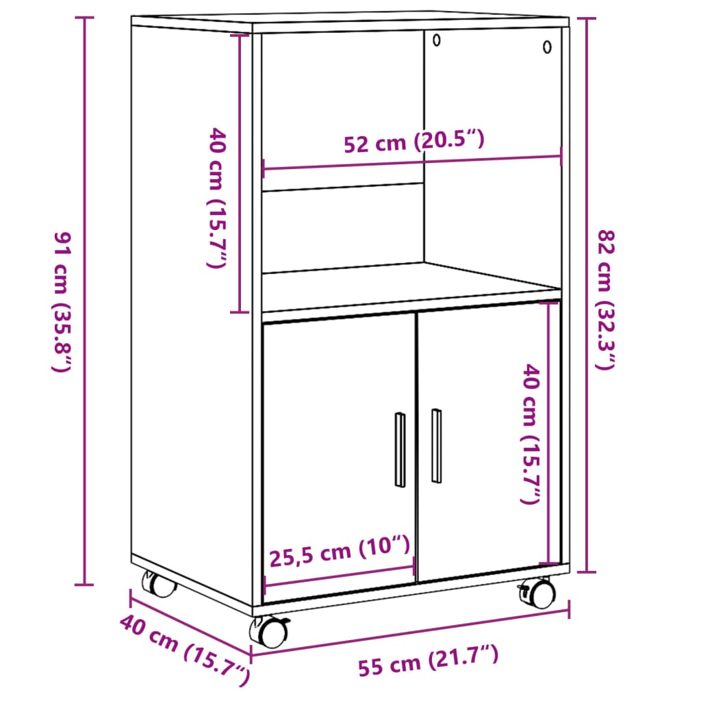 Rolling Cabinet Smoked Oak 55x40x91 cm Engineered Wood