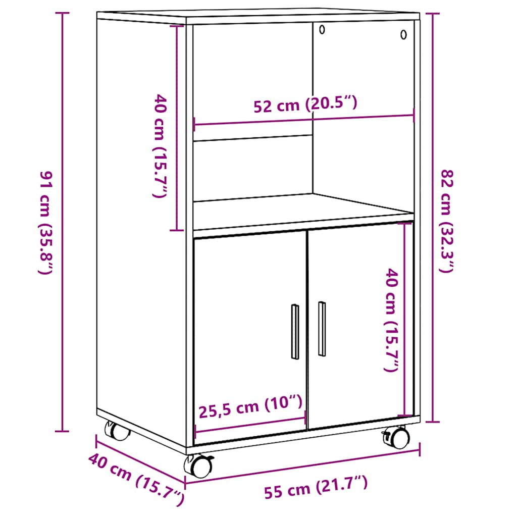 Rolling Cabinet Old Wood 55x40x91 cm Engineered Wood