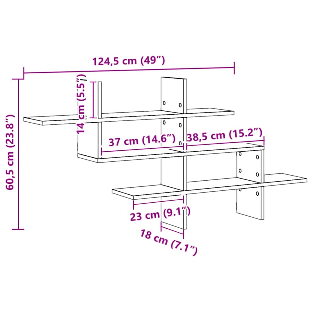 Wall Shelf Artisian Oak 124.5x18x60.5 cm Engineered Wood