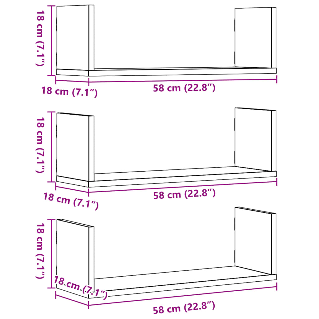 Wall Shelves 3 pcs Sonoma Oak 58x18x18 cm Engineered Wood