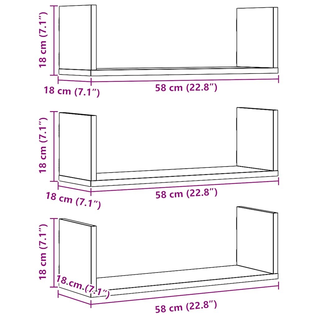 Wall Shelves 3 pcs Artisian Oak 58x18x18 cm Engineered Wood