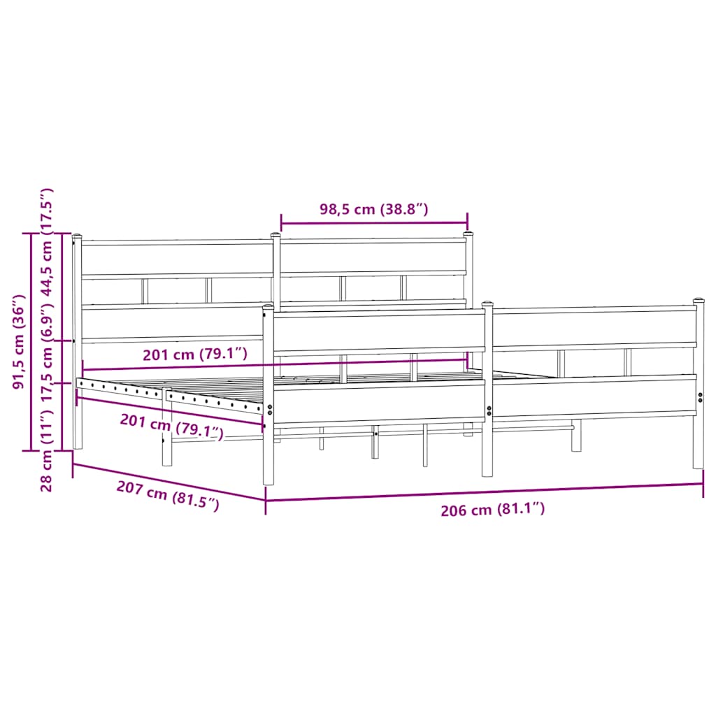 Metal Bed Frame without Mattress Brown Oak 200x200 cm