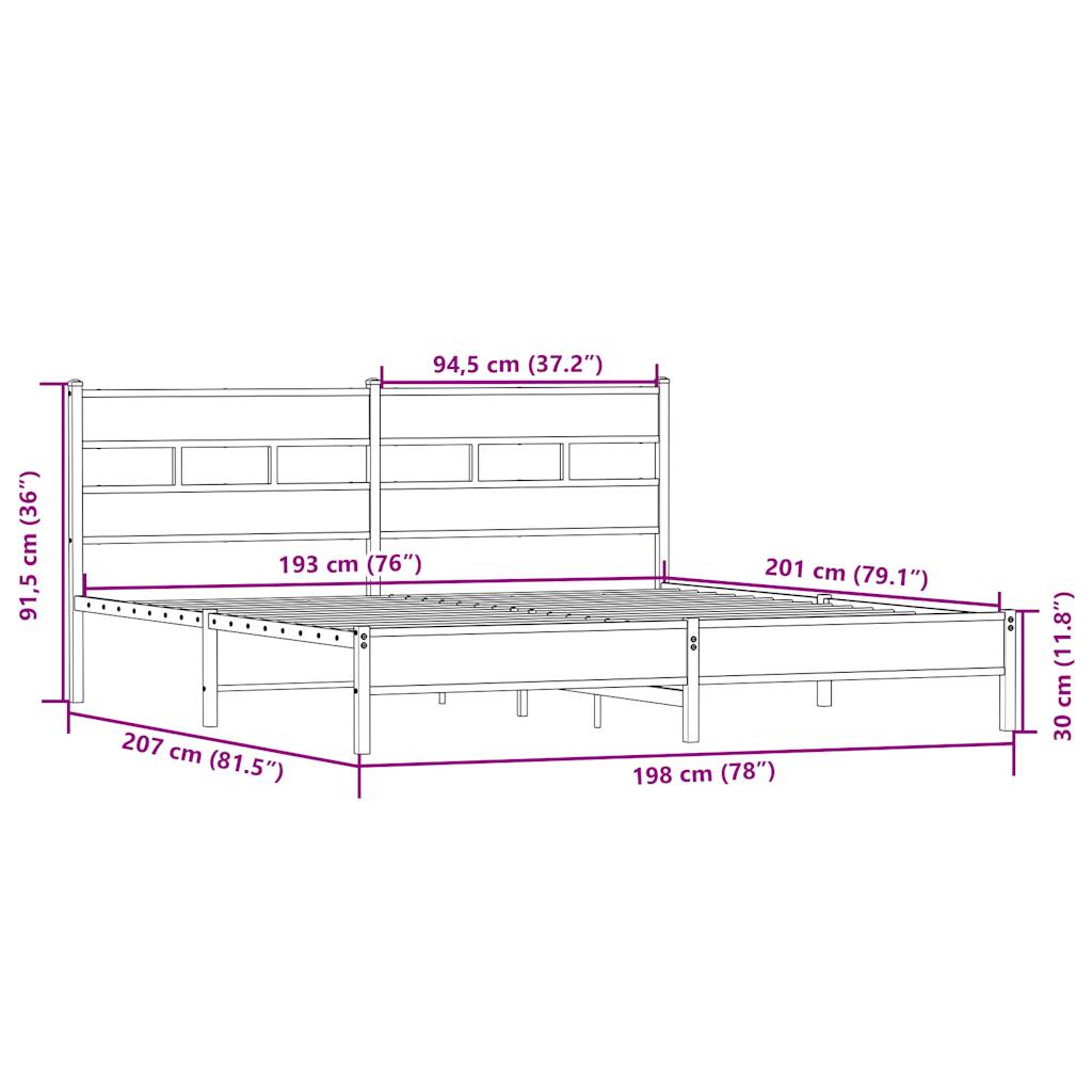 Metal Bed Frame without Mattress Sonoma Oak 193x203 cm