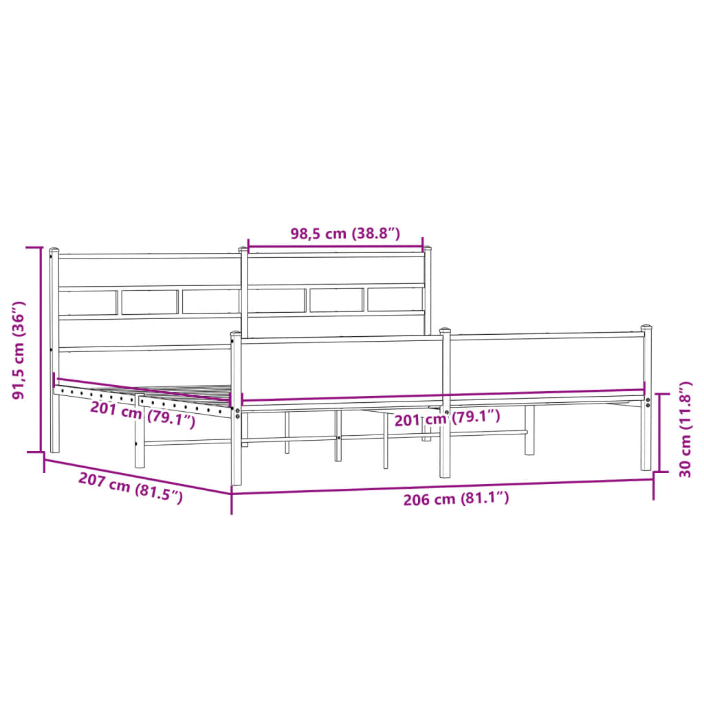 Metal Bed Frame without Mattress Sonoma Oak 200x200 cm