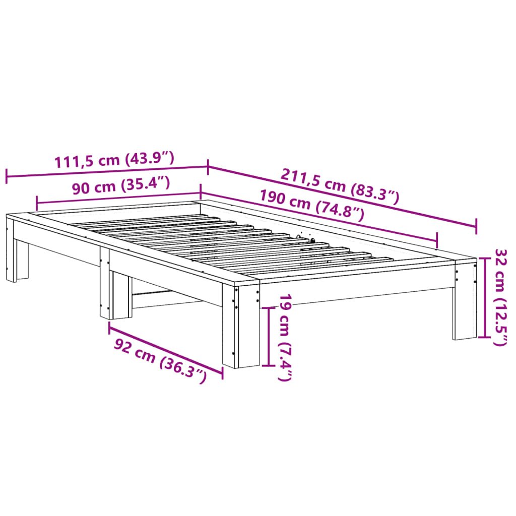 Bed Frame | Natural Wood | Solid Pine Wood | Single | Stylish