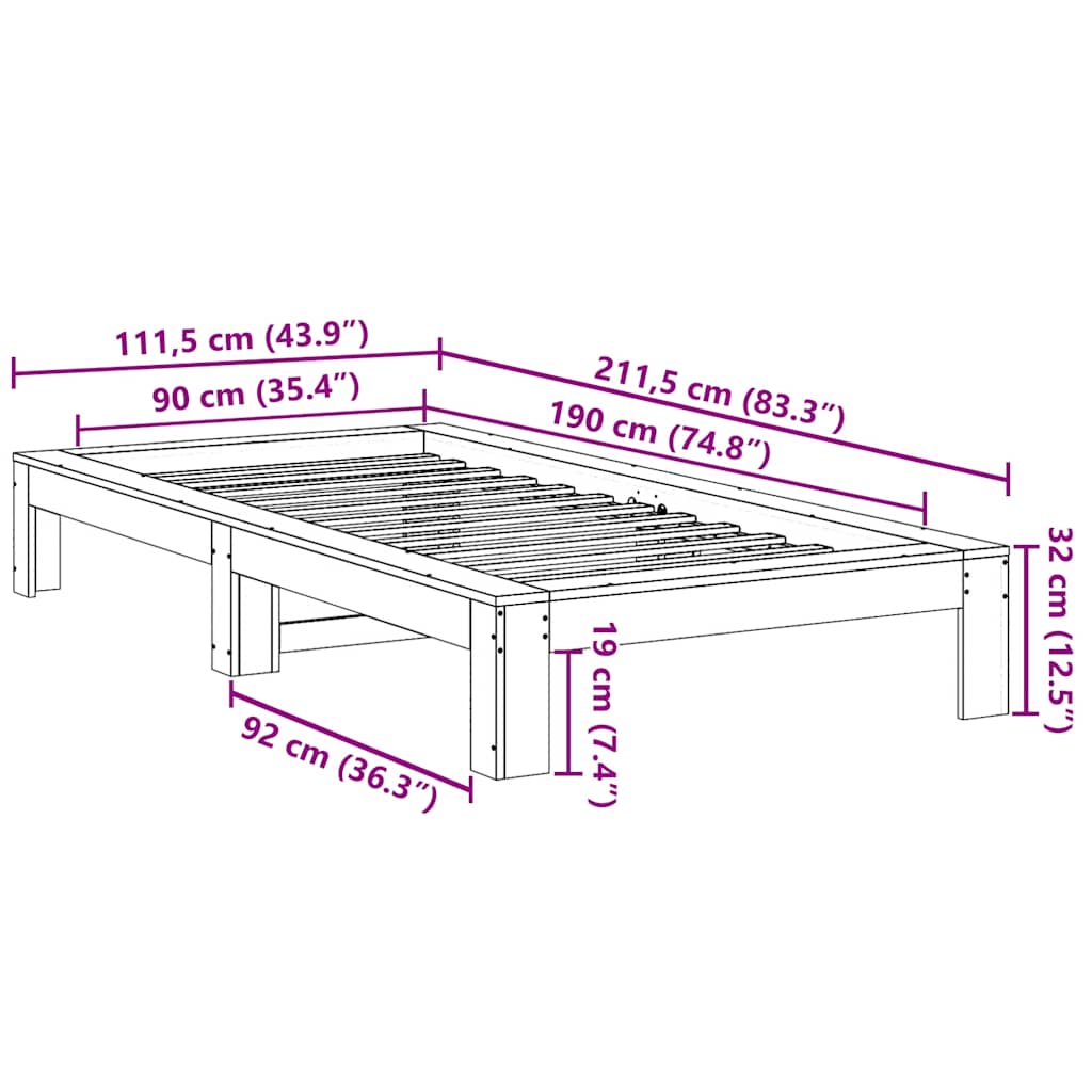 Bed Frame without Mattress 90x190 cm Single Solid Wood Pine