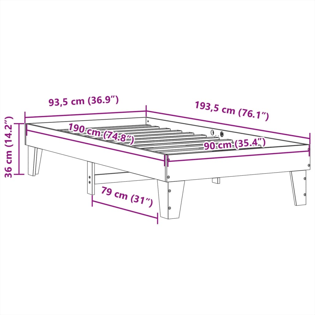 Bed Frame without Mattress 90x190 cm Single Solid Wood Pine