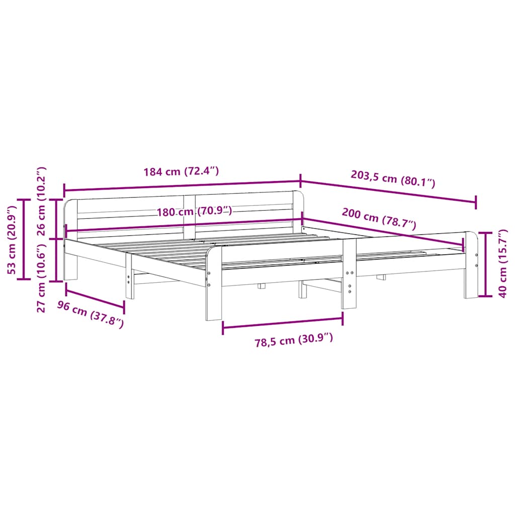 Bed Frame without Mattress White 180x200 cm Super King Size Solid Wood Pine