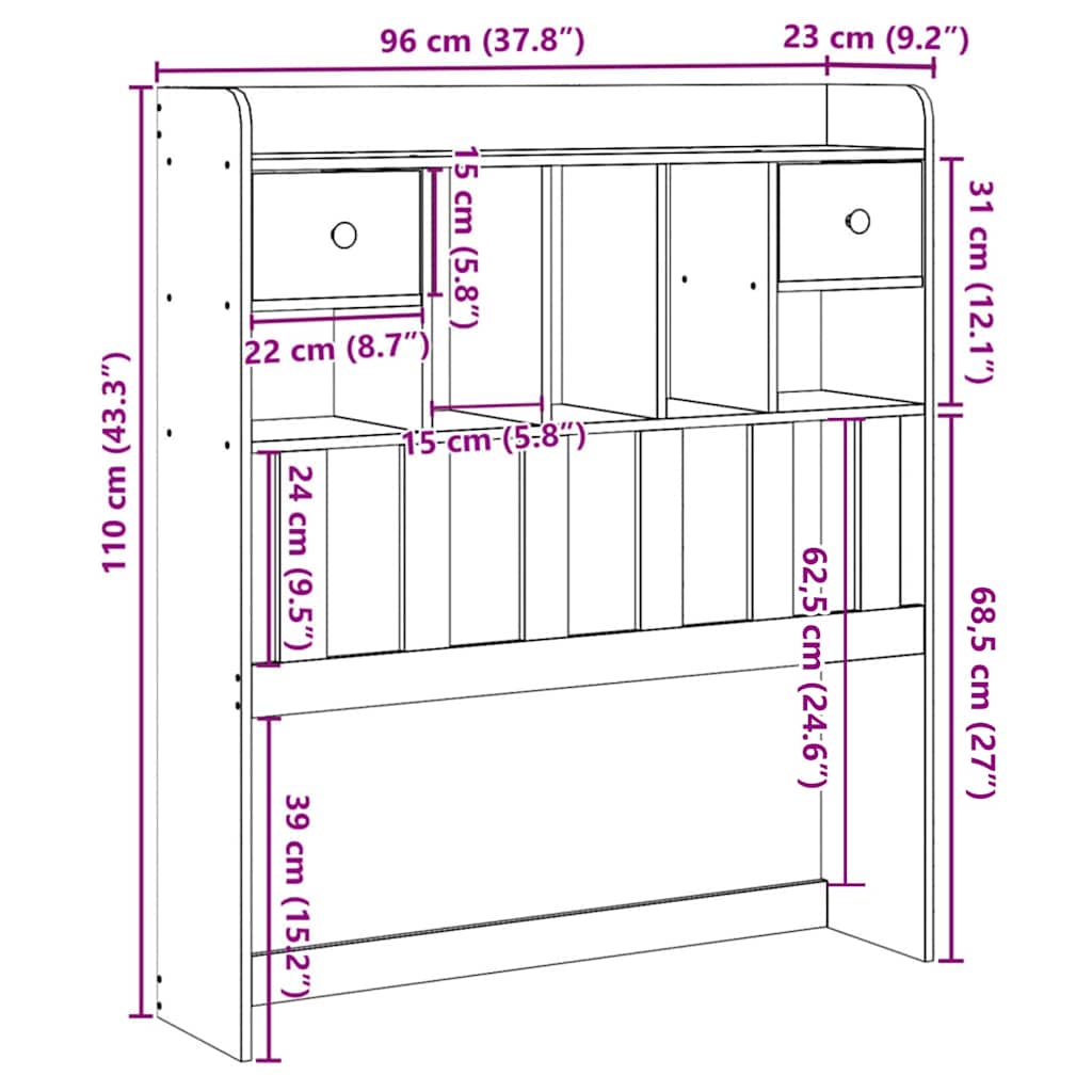 Headboard with Storage 90 cm Solid Wood Pine