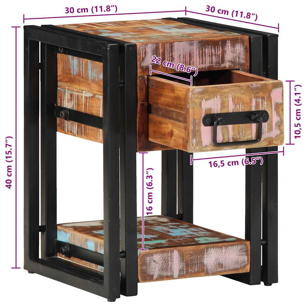 Bedside Cabinet Multicolour 30 x 30 x 40 cm Solid Reclaim Wood