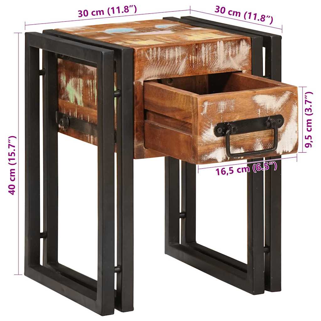End Table with Drawer 30 x 30 x 40 cm Solid Reclaim Wood