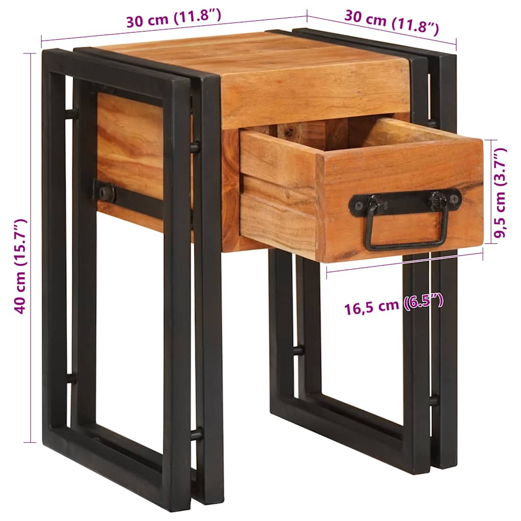 End Table Brown and Black 30 x 30 x 40 cm Solid Acacia Wood