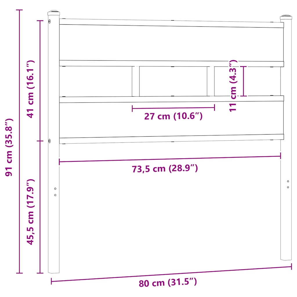 Replace Headboard Smoked Oak 75 cm Iron and Engineered Wood
