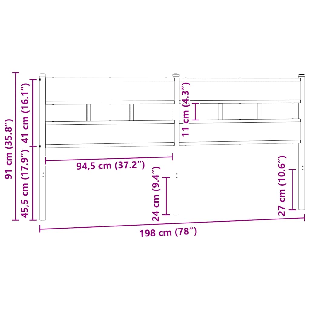 Replace Headboard Smoked Oak 193 cm Iron and Engineered Wood