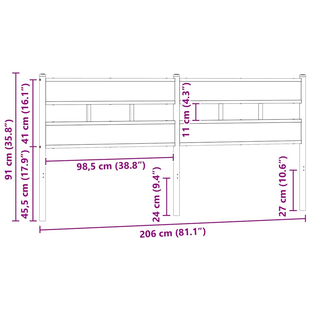 Replace Headboard Smoked Oak 200 cm Iron and Engineered Wood