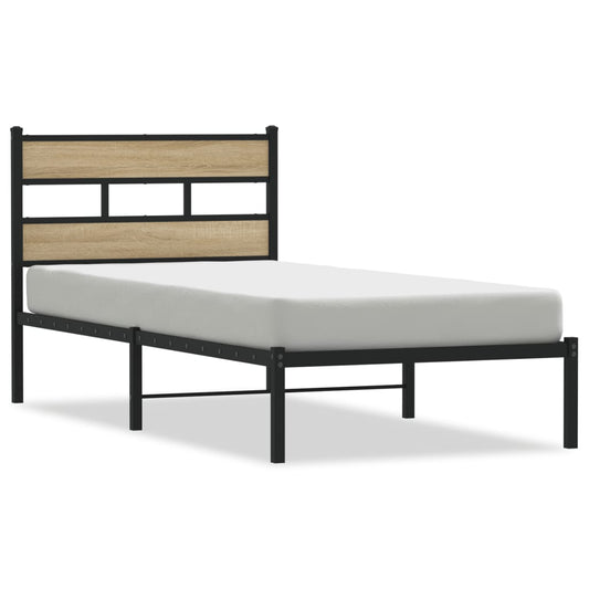 Metal Bed Frame without Mattress Sonoma Oak 75x190 cm