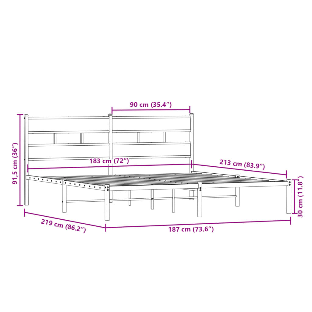 Metal Bed Frame without Mattress Sonoma Oak 183x213 cm