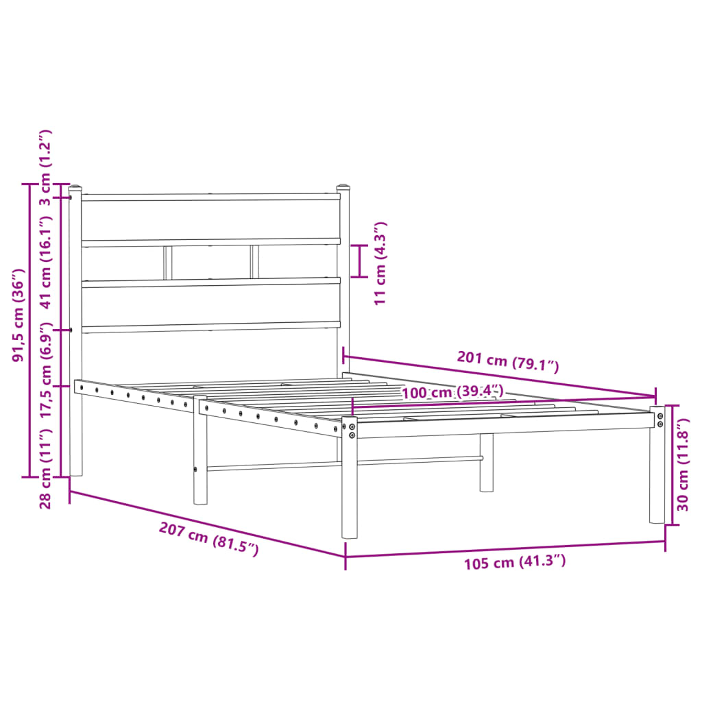 Bed Frame without Mattress with Headboard Brown Oak 100x200 cm