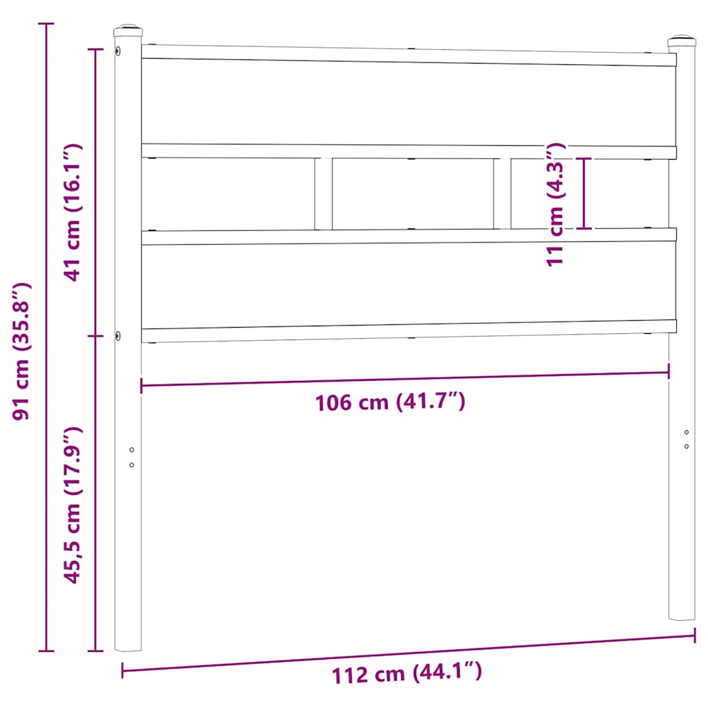 Replace Headboard Brown Oak 107 cm Steel and Engineered Wood