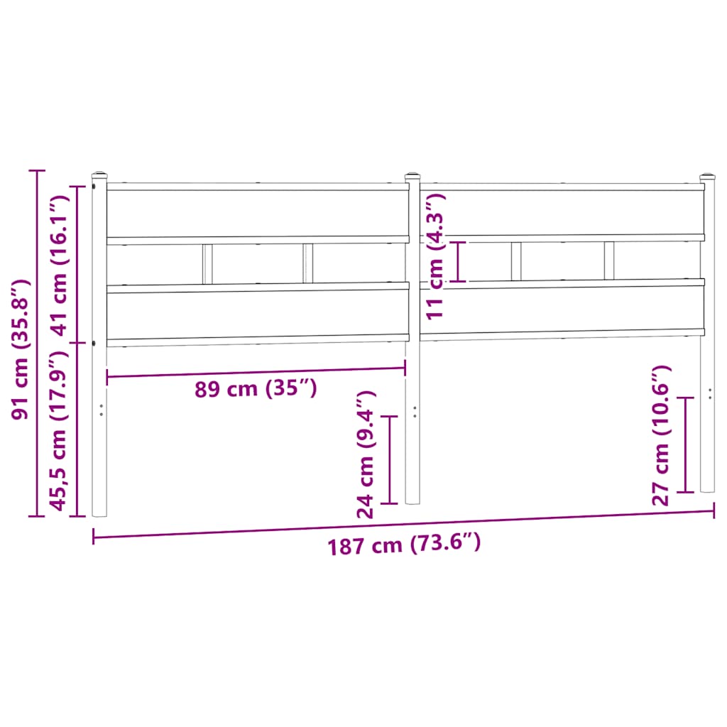 Replace Headboard Brown Oak 180 cm Steel and Engineered Wood