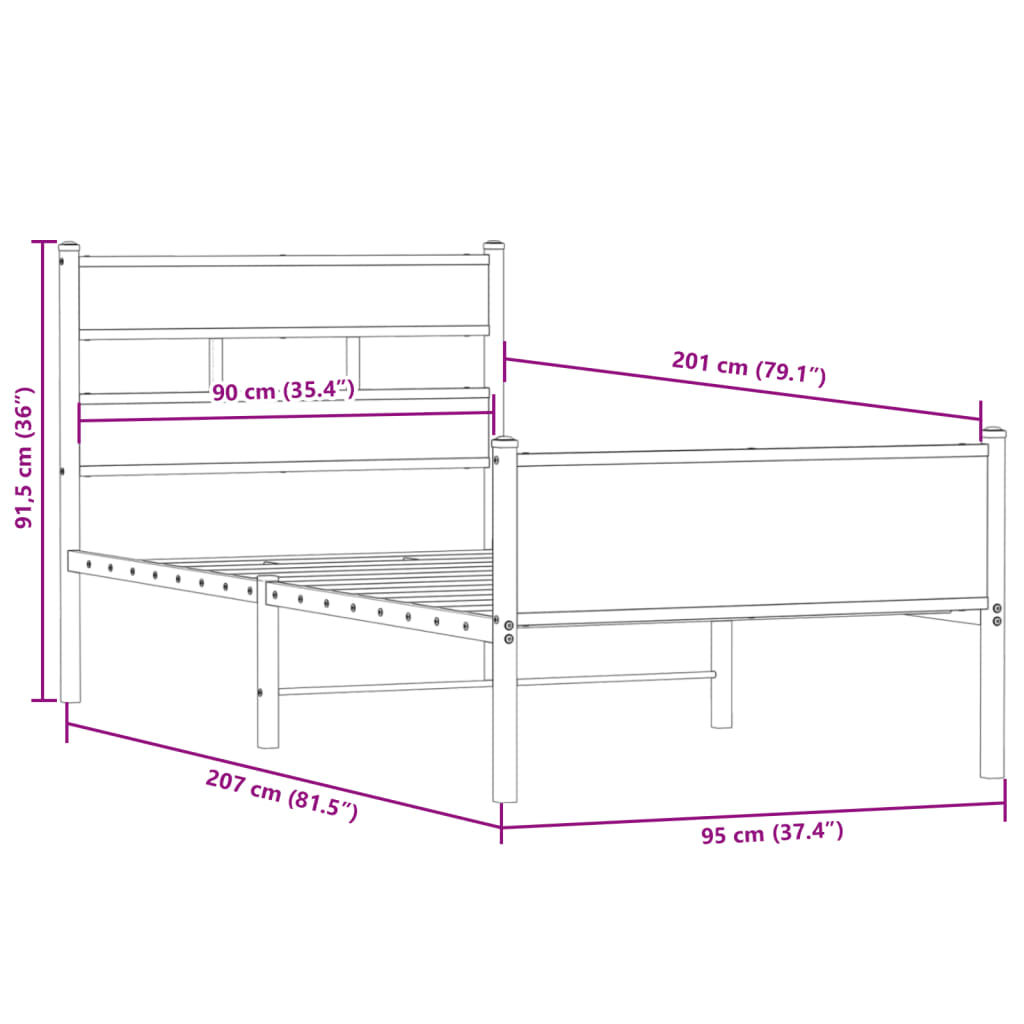Bed Frame without Mattress Smoked Oak 90x200 cm Engineered Wood