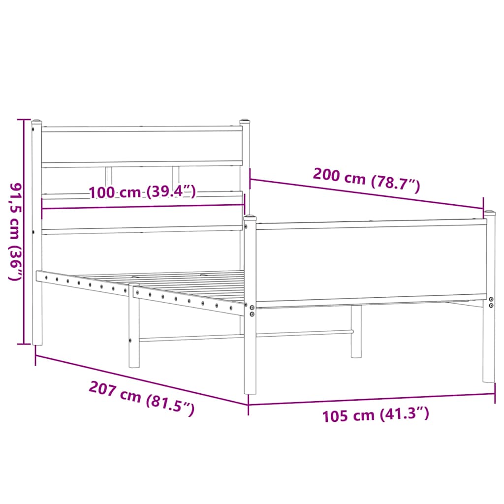 Bed Frame without Mattress Smoked Oak 100x200 cm Engineered Wood