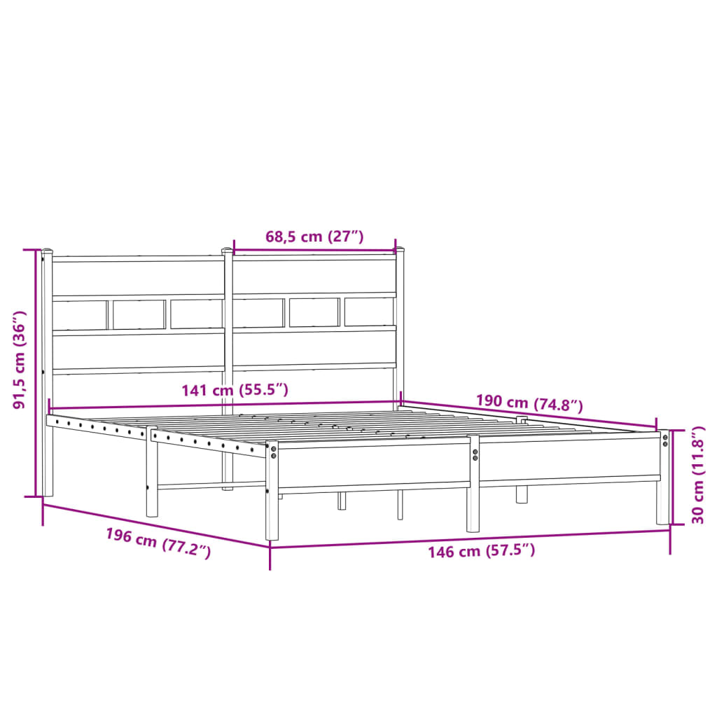 Bed Frame without Mattress Sonoma Oak 140x190 cm Engineered Wood