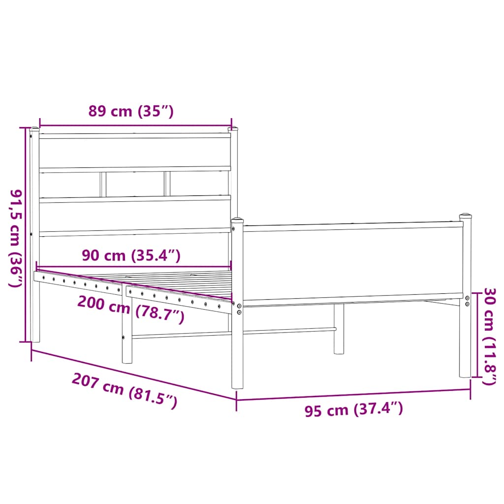 Bed Frame without Mattress Sonoma Oak 90x200 cm Engineered Wood