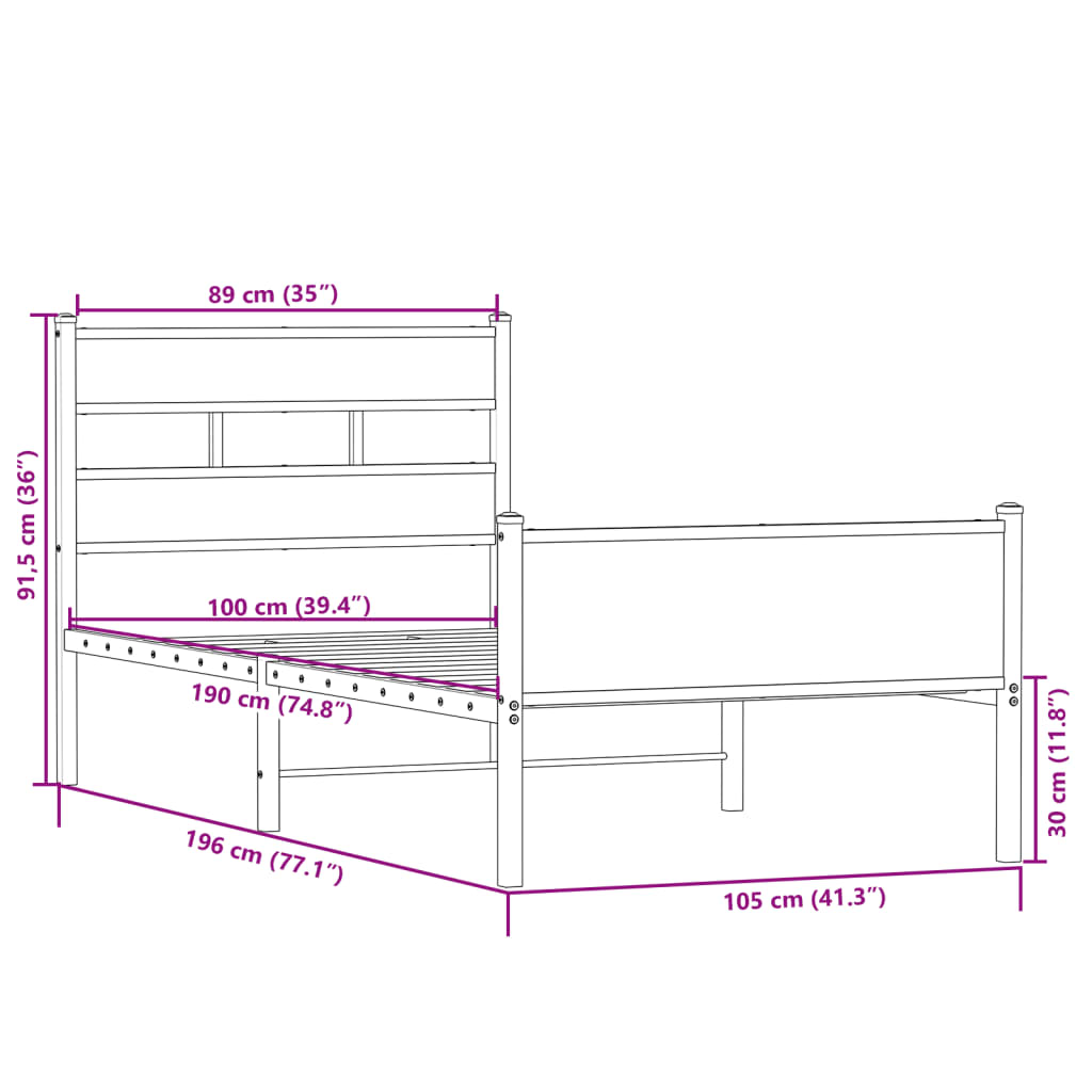 Bed Frame without Mattress Sonoma Oak 100x190 cm Engineered Wood